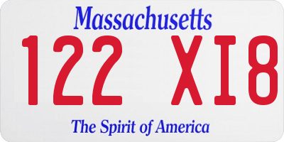 MA license plate 122XI8