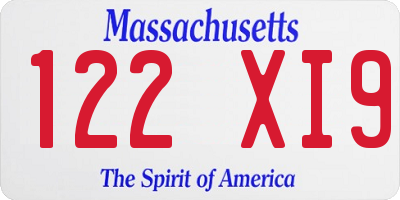 MA license plate 122XI9