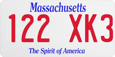 MA license plate 122XK3