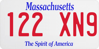 MA license plate 122XN9