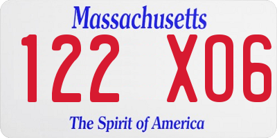 MA license plate 122XO6