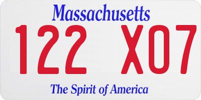 MA license plate 122XO7