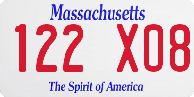 MA license plate 122XO8