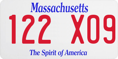 MA license plate 122XO9