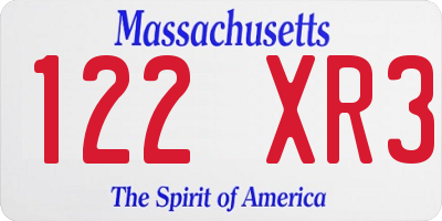 MA license plate 122XR3