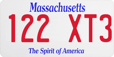 MA license plate 122XT3
