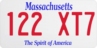 MA license plate 122XT7