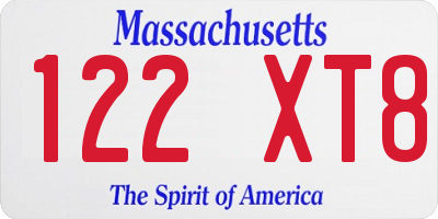MA license plate 122XT8