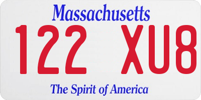 MA license plate 122XU8