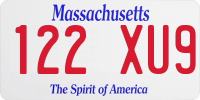 MA license plate 122XU9
