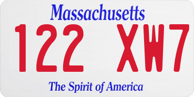 MA license plate 122XW7