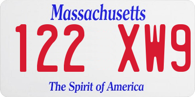 MA license plate 122XW9