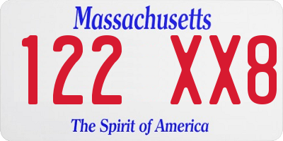 MA license plate 122XX8