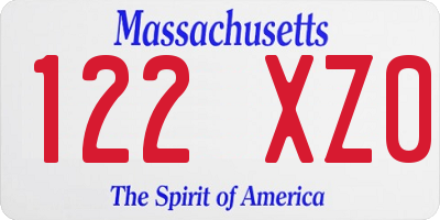 MA license plate 122XZ0