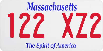 MA license plate 122XZ2