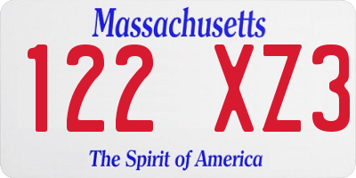 MA license plate 122XZ3