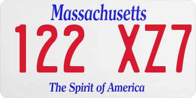 MA license plate 122XZ7