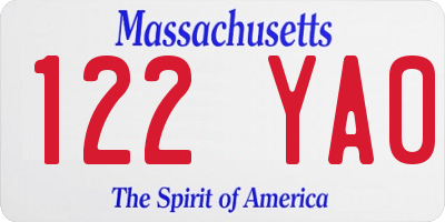 MA license plate 122YA0