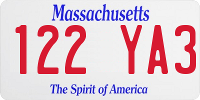MA license plate 122YA3