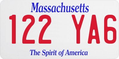 MA license plate 122YA6