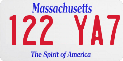 MA license plate 122YA7