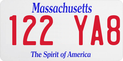 MA license plate 122YA8