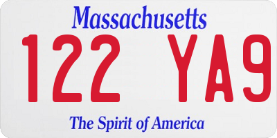 MA license plate 122YA9