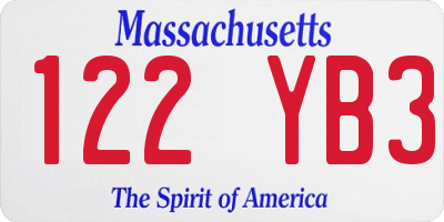 MA license plate 122YB3