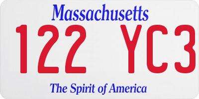MA license plate 122YC3