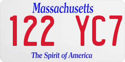 MA license plate 122YC7