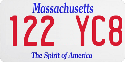 MA license plate 122YC8