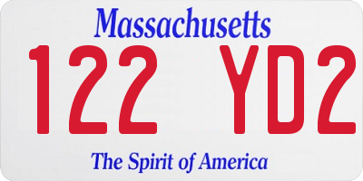 MA license plate 122YD2
