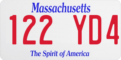 MA license plate 122YD4