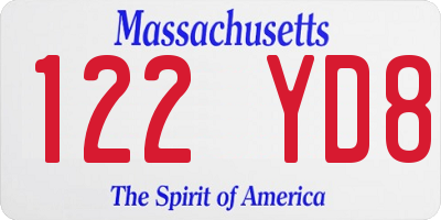 MA license plate 122YD8