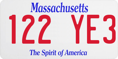 MA license plate 122YE3