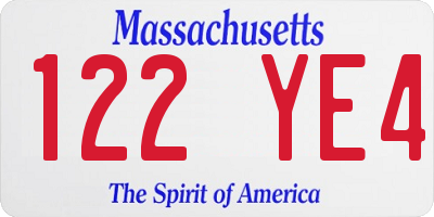 MA license plate 122YE4