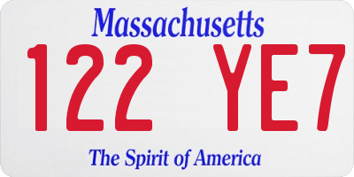 MA license plate 122YE7