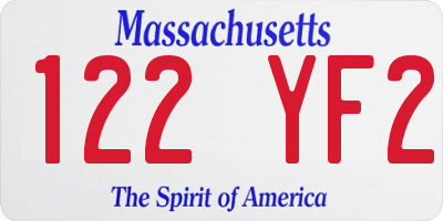 MA license plate 122YF2