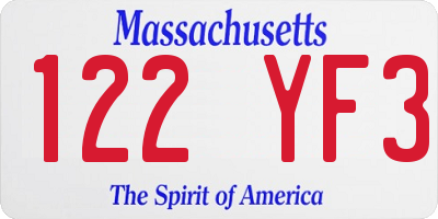 MA license plate 122YF3