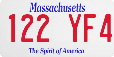 MA license plate 122YF4