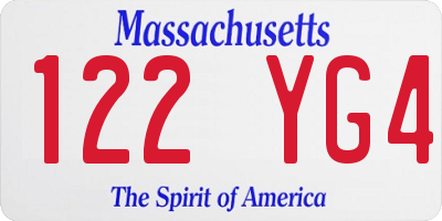 MA license plate 122YG4
