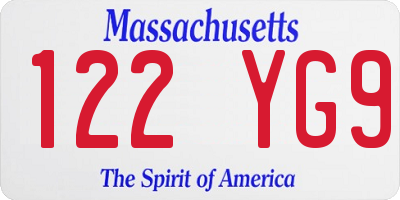 MA license plate 122YG9