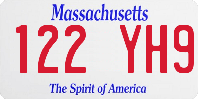 MA license plate 122YH9