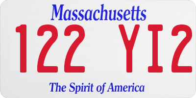 MA license plate 122YI2