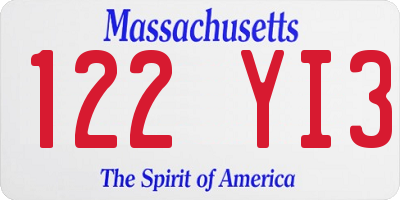 MA license plate 122YI3