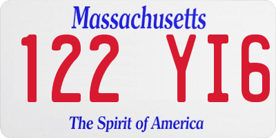MA license plate 122YI6
