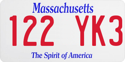 MA license plate 122YK3