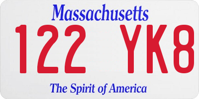 MA license plate 122YK8