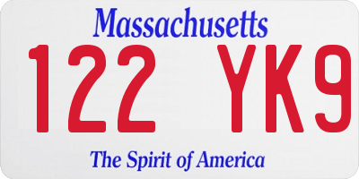 MA license plate 122YK9