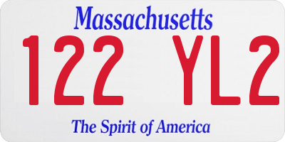 MA license plate 122YL2